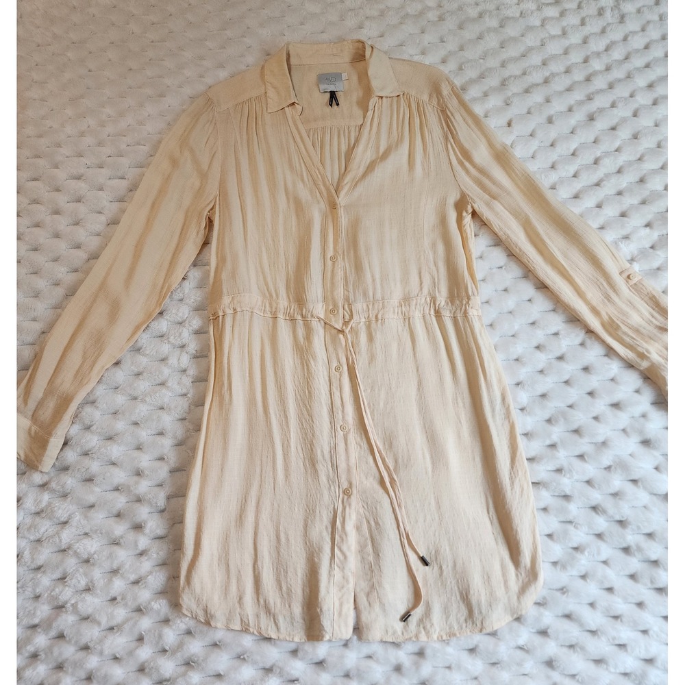 HD In‎ Paris Women's Beige Rayon Shirt Dress Long Sleeve Casual Small
